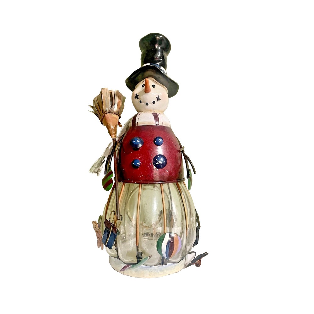 Whimsical Metal Snowman Lantern with Broom Christmas‎ Holiday Decor